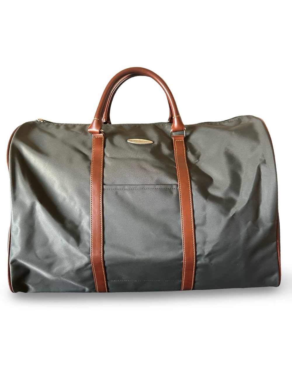 🧡Rudolph Valentino Men's Olive Green Duffel with Brown Leather Trim